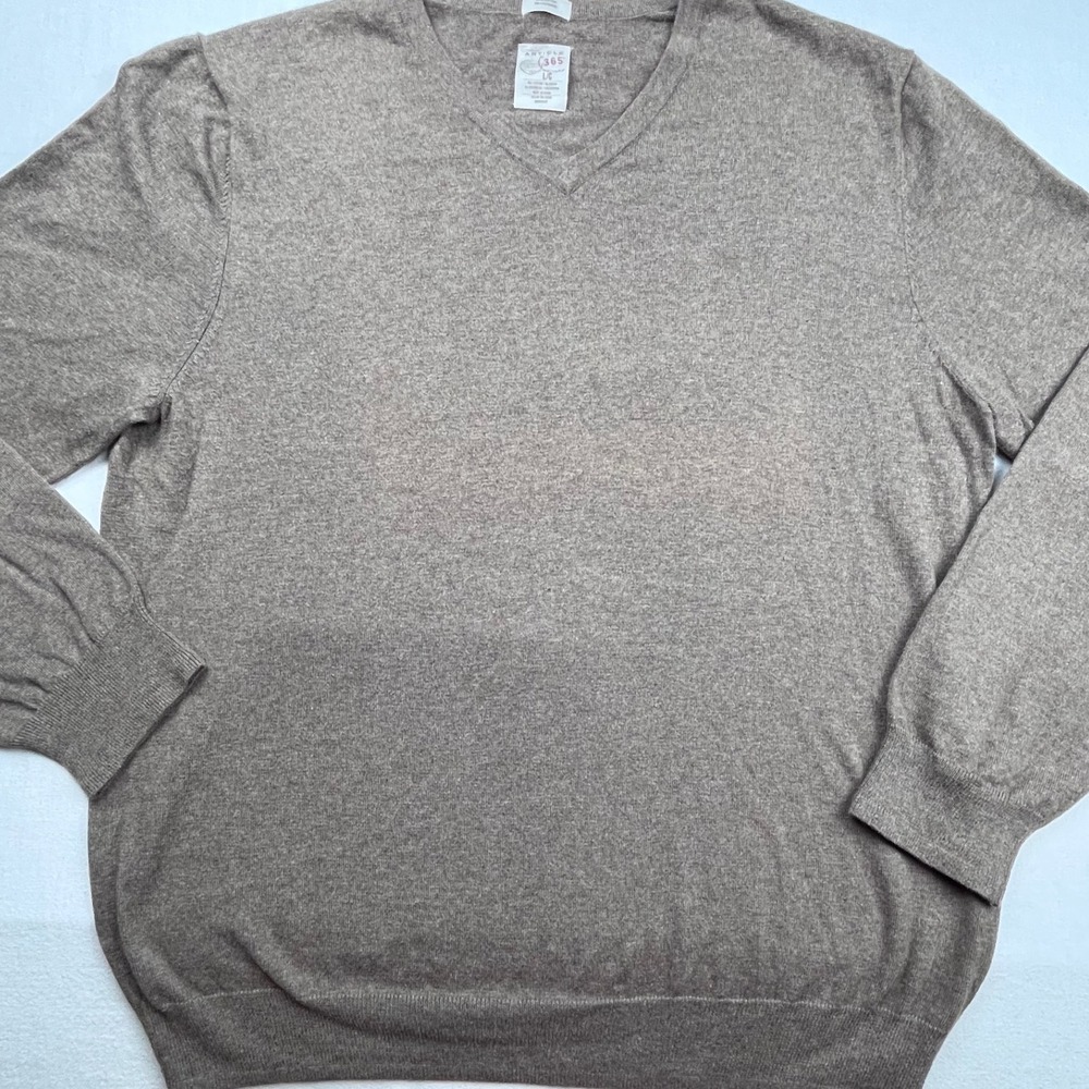 Article 365 Mens V-Neck Sweater Brown Cotton Cashmere Blend Size Large RN93677